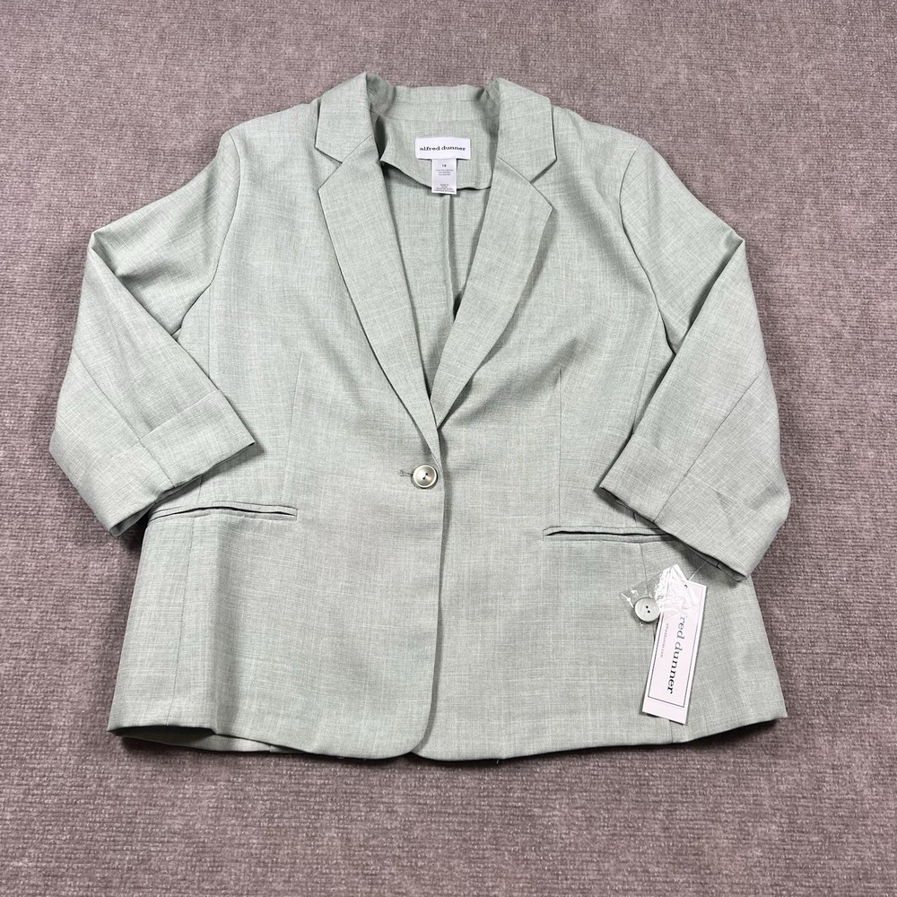 Alfred Dunner English Garden Blazer Sz 16 NWT Sage Green 3/4 Sleeve MSRP $74.50